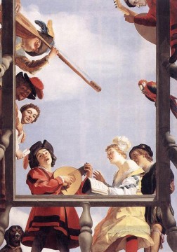  group Works - Musical Group On A Balcony nighttime candlelit Gerard van Honthorst